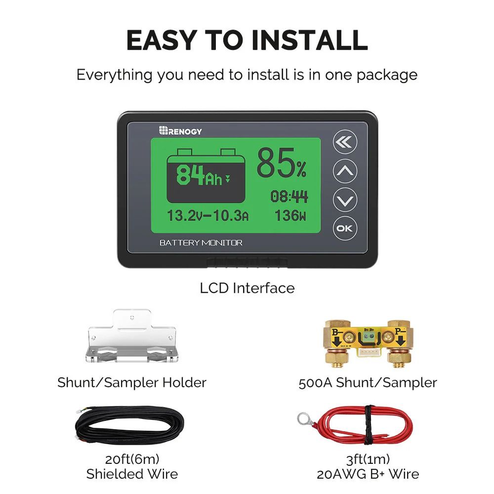 Renogy Battery Monitor with Shunt - 500A