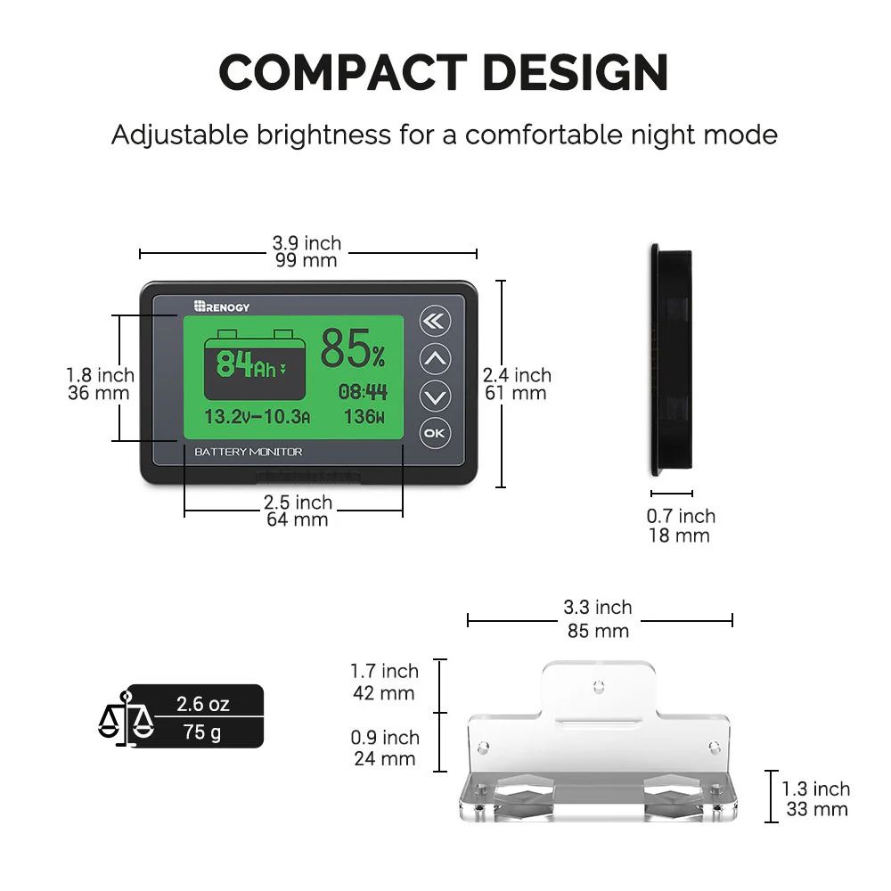 Renogy Battery Monitor with Shunt - 500A