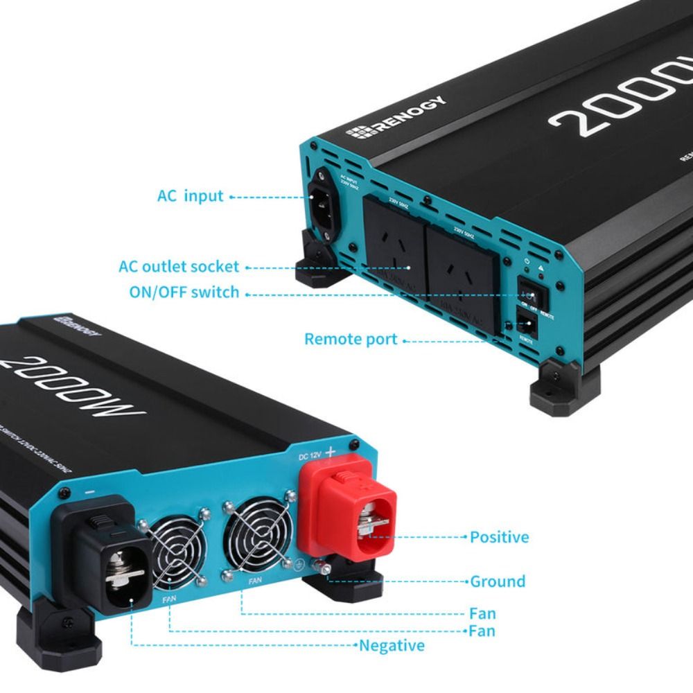 Renogy Core Pure Sine Wave Inverter With transfer Switch - 12V 2000W