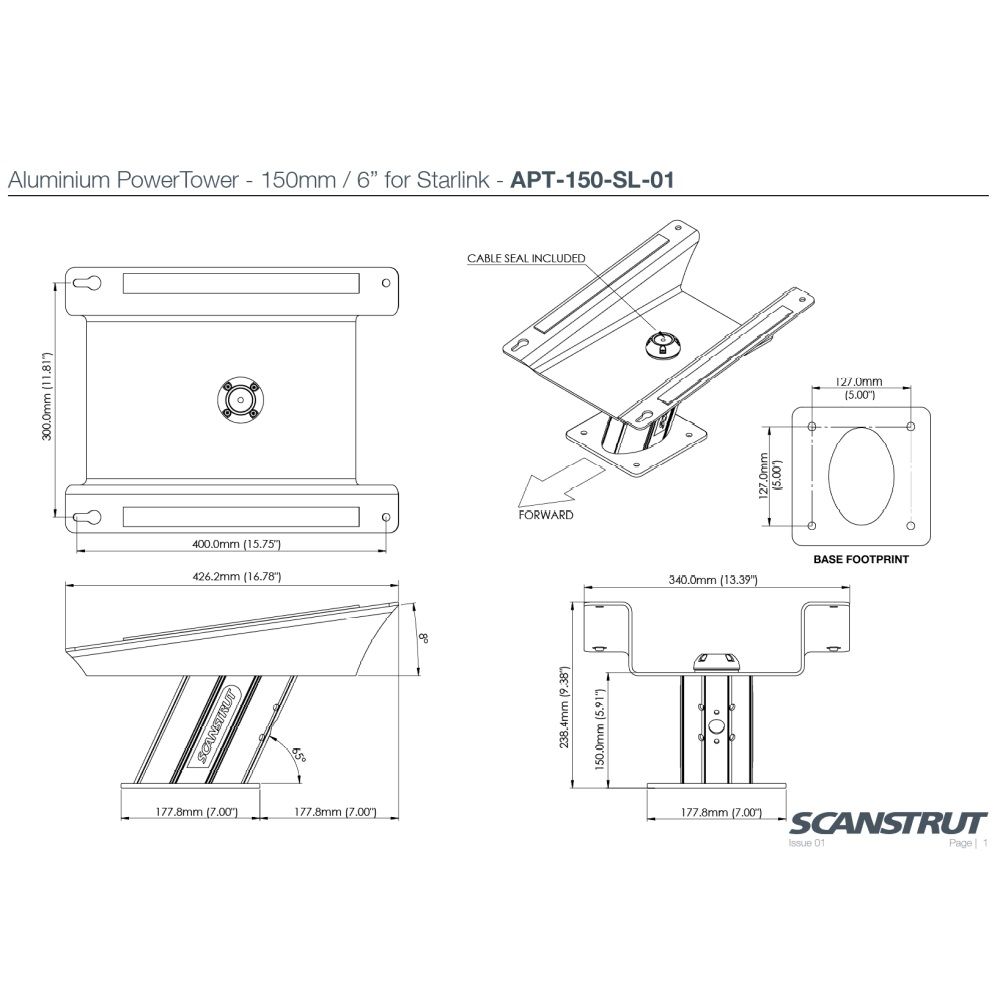 Scanstrut APT-150-SL-01-BLK Starlink Aluminium PowerTower - Black