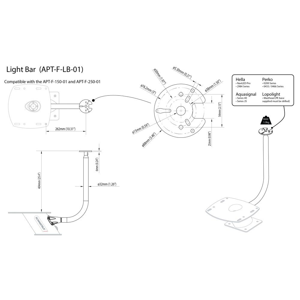 Scanstrut APT-F-LB-01 Light Bar For Forward Leaning PowerTowers
