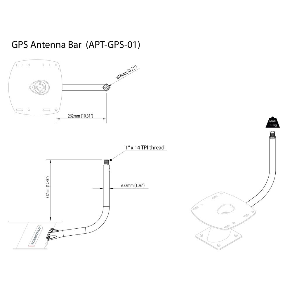 Scanstrut APT-GPS-01 GPS / VHF Mount for PowerTowers