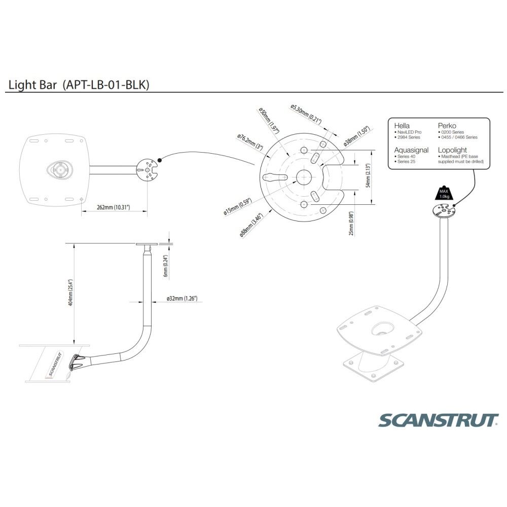 Scanstrut APT-LB-01-BLK Light Bar For PowerTowers - Black