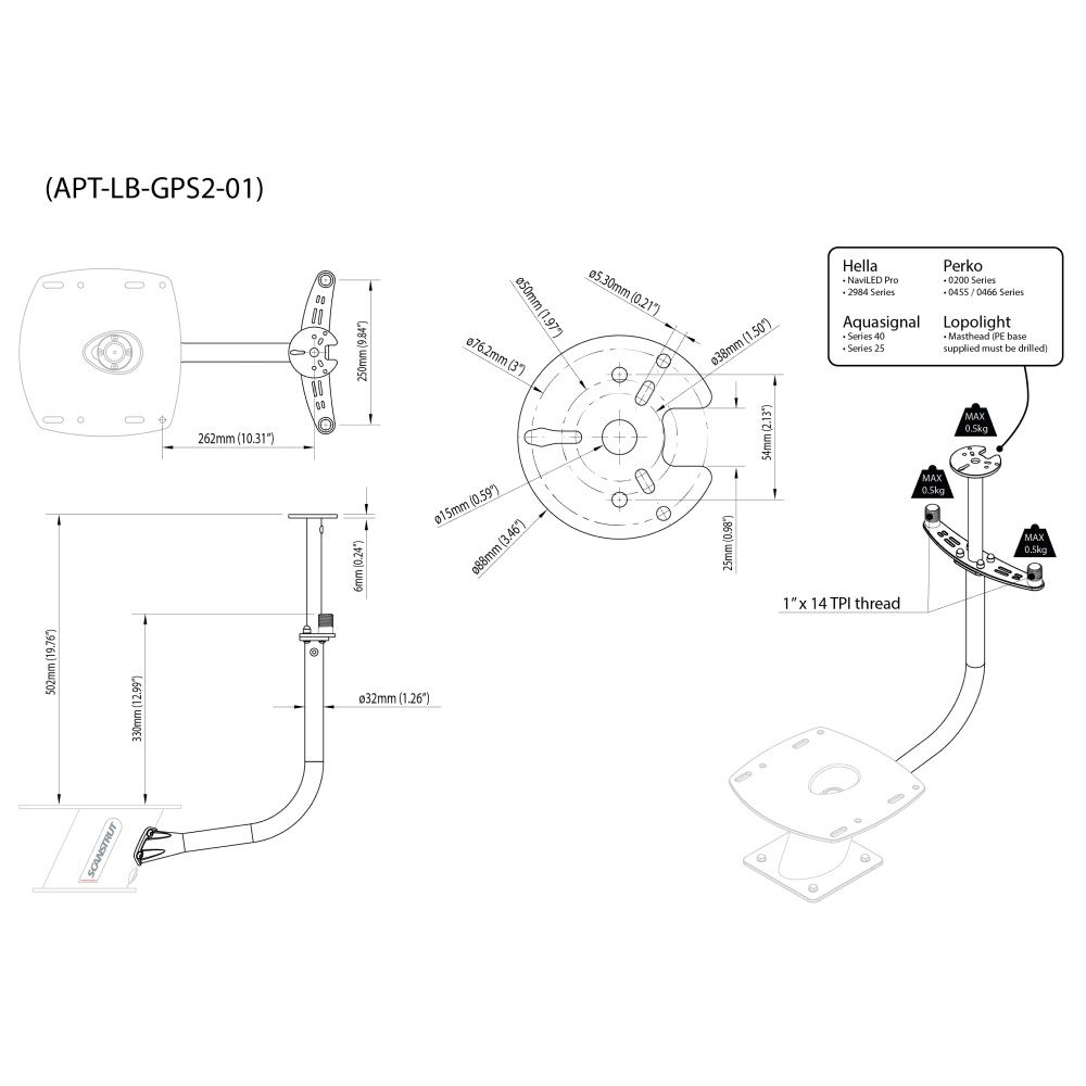 Scanstrut APT-LB-GPS2-01 Dual Antenna & Light Bar For PowerTowers