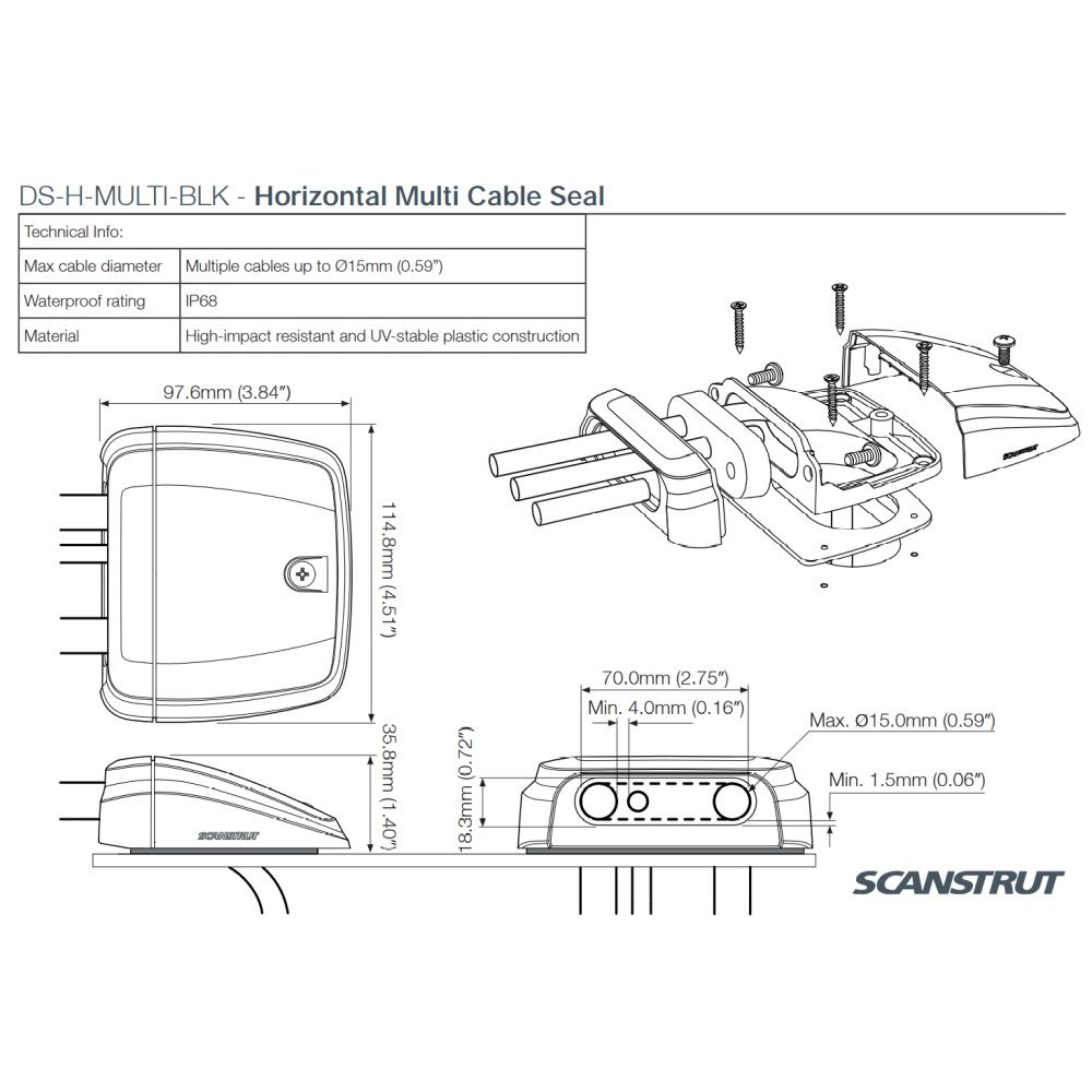 Scanstrut DS-H-MULTI-BLK Black Plastic Horizontal Multi Cable Seal