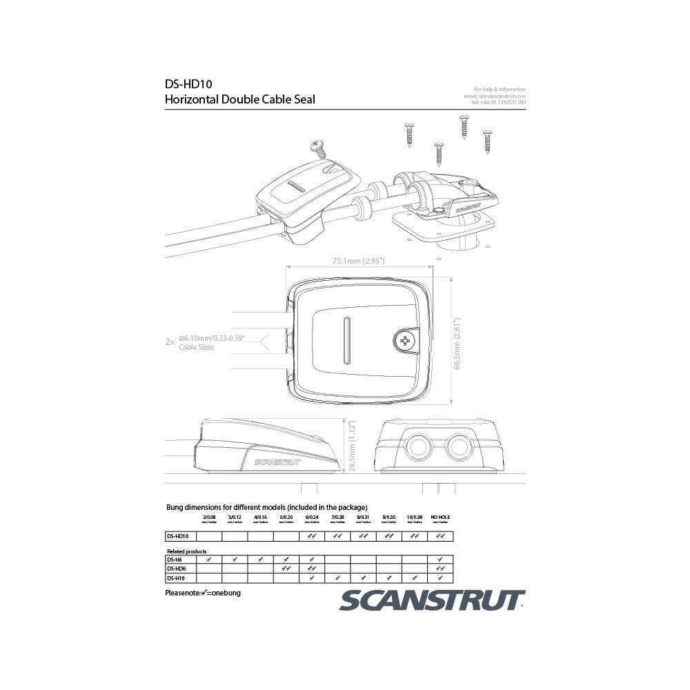 Scanstrut DS-HD10 Grey Horizontal Double Cable Seal 6 - 10mm