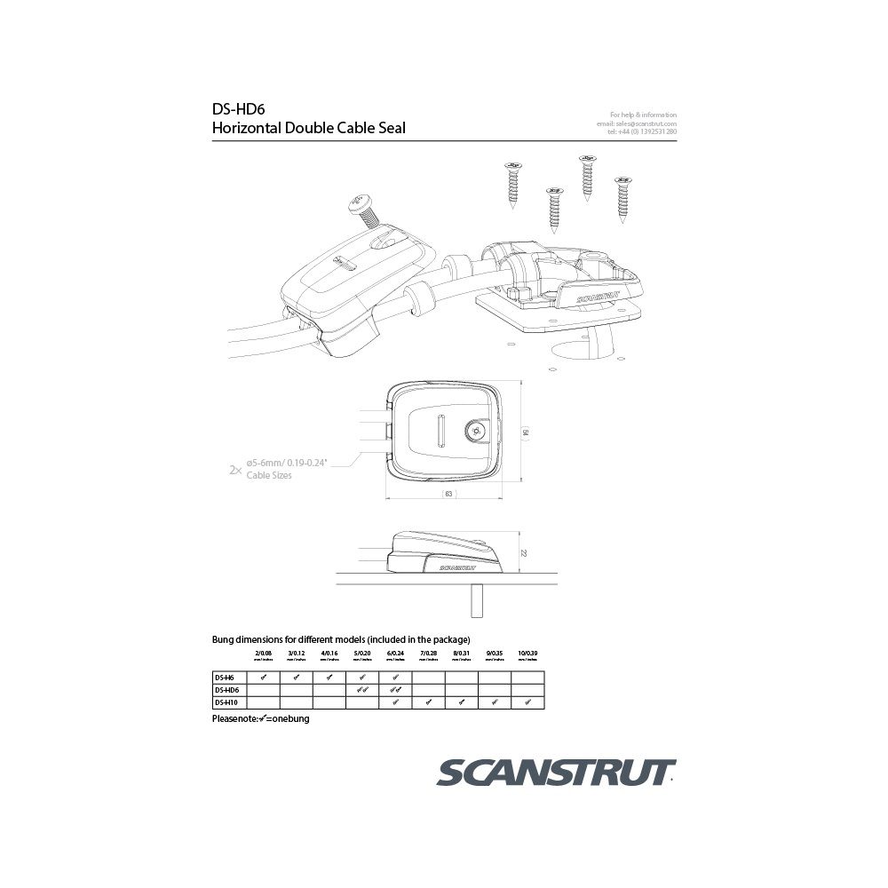 Scanstrut DS-HD6 Grey Horizontal Double Cable Seal 5-6mm