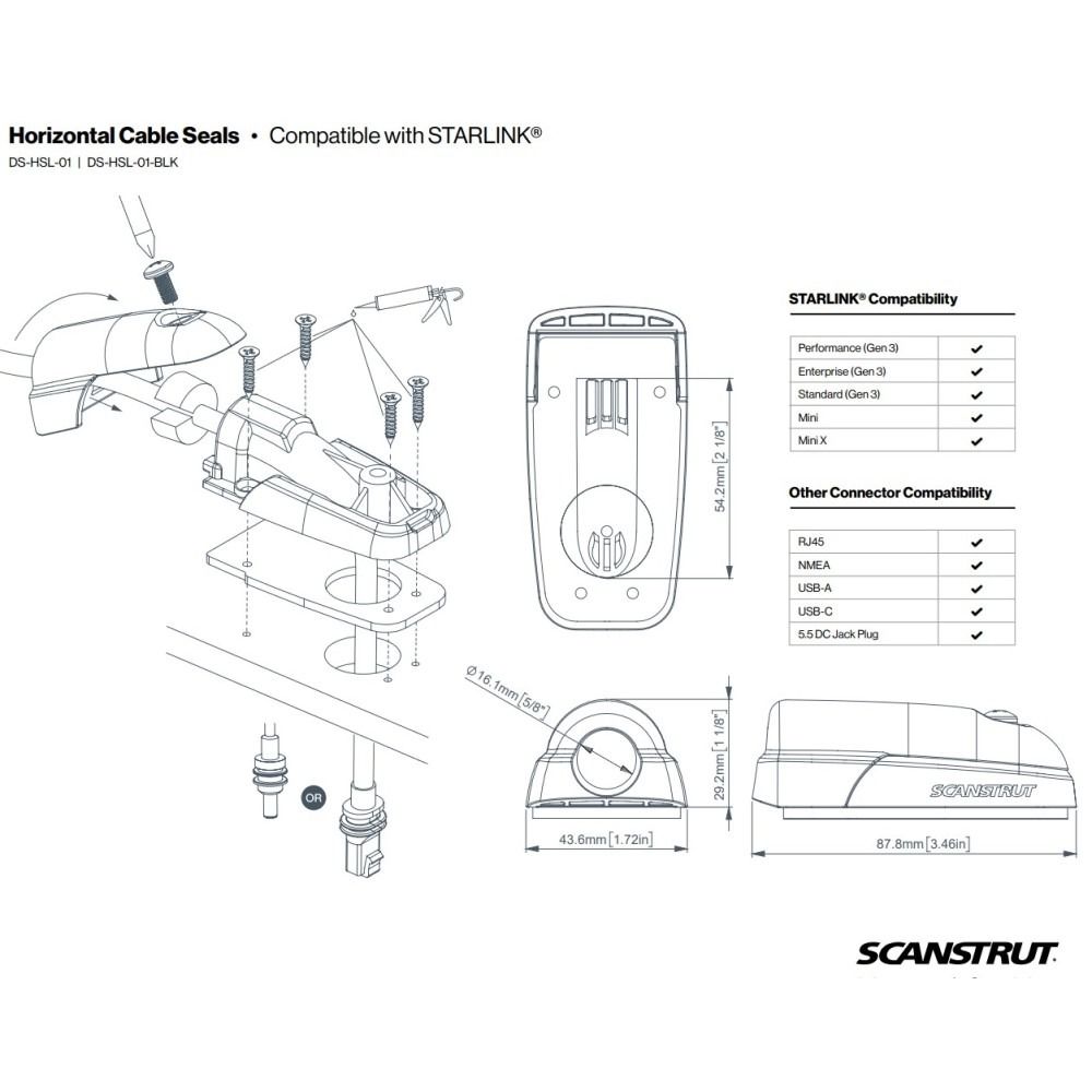 Scanstrut DS-HSL-01 Starlink Compatible Horizontal Cable Seal - Grey