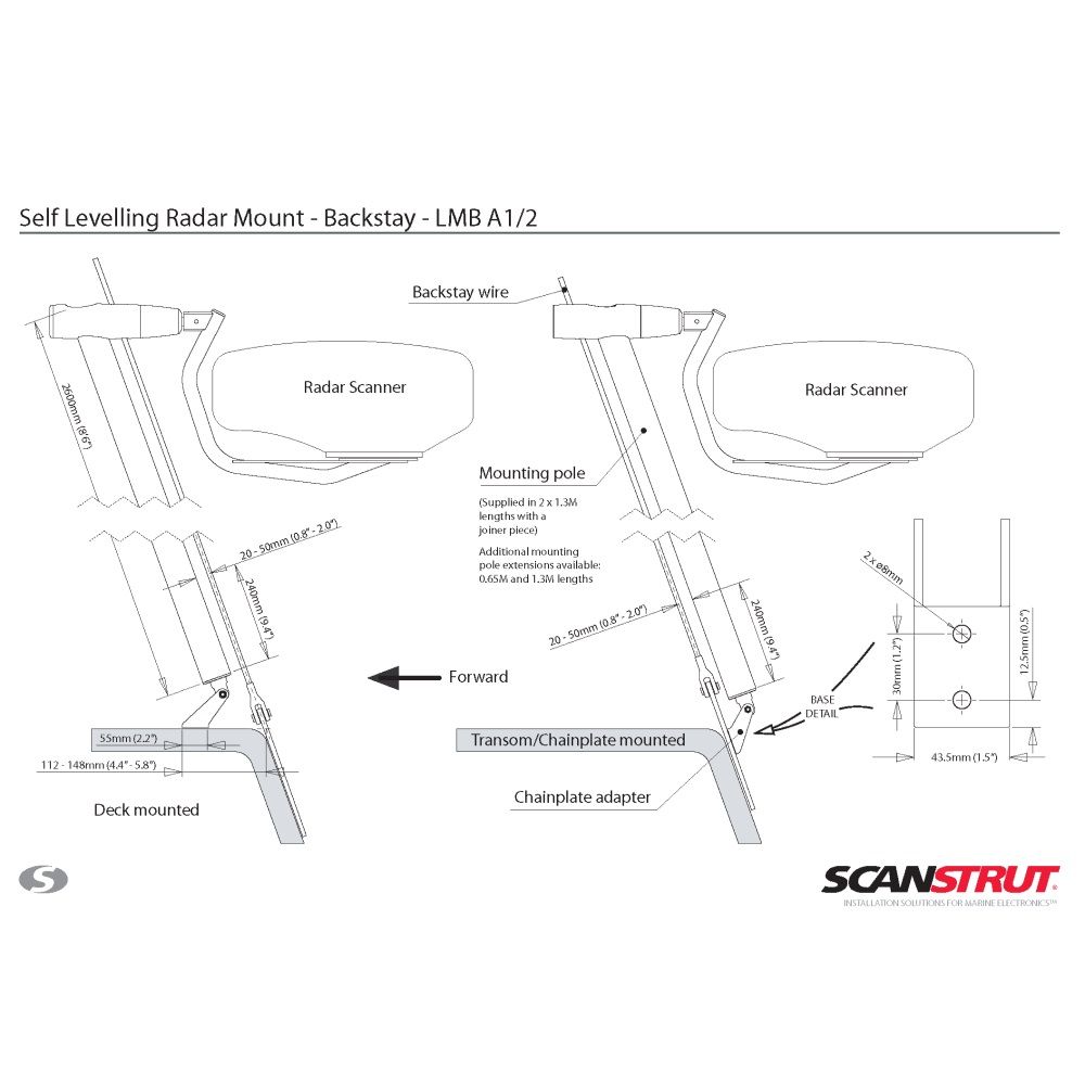 Scanstrut LMB-A1 Aft Backstay Levelling Radar Pole Mount - 2.6m