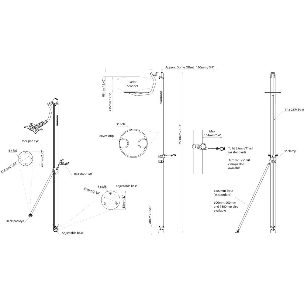 Scanstrut LMP-1 Self Levelling Radar Pole Mount - 2.5m