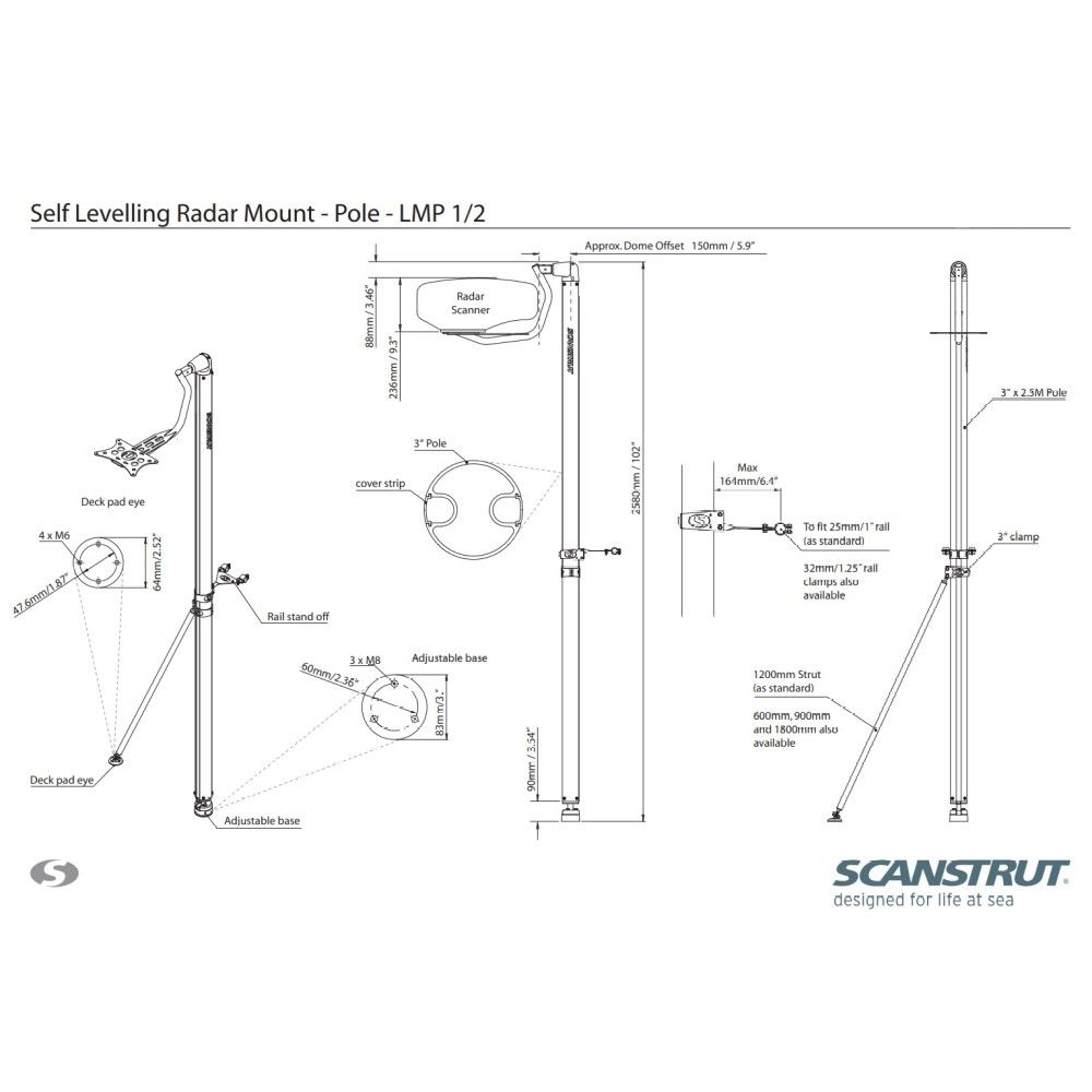 Scanstrut LMP-2 Self Levelling Radar Pole Mount - 2.5m