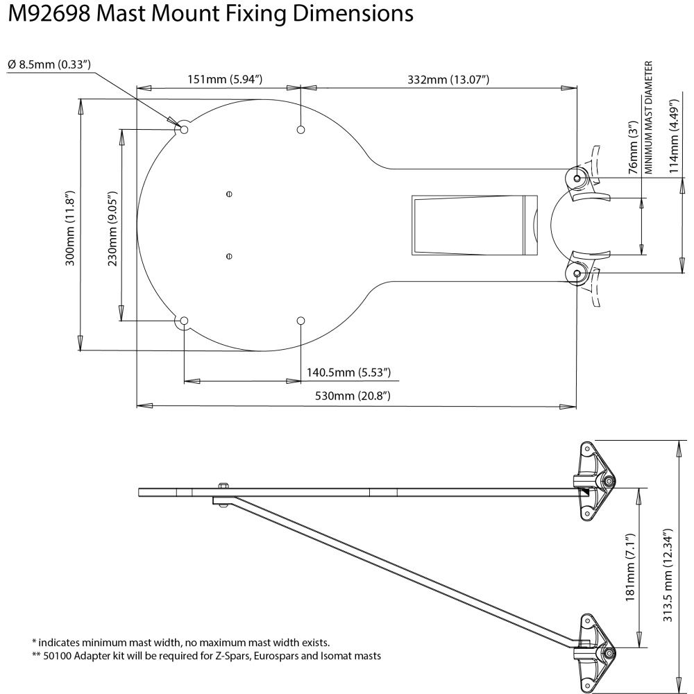 Scanstrut M92698 Mast Mount for Raymarine RD424D/RD424HD