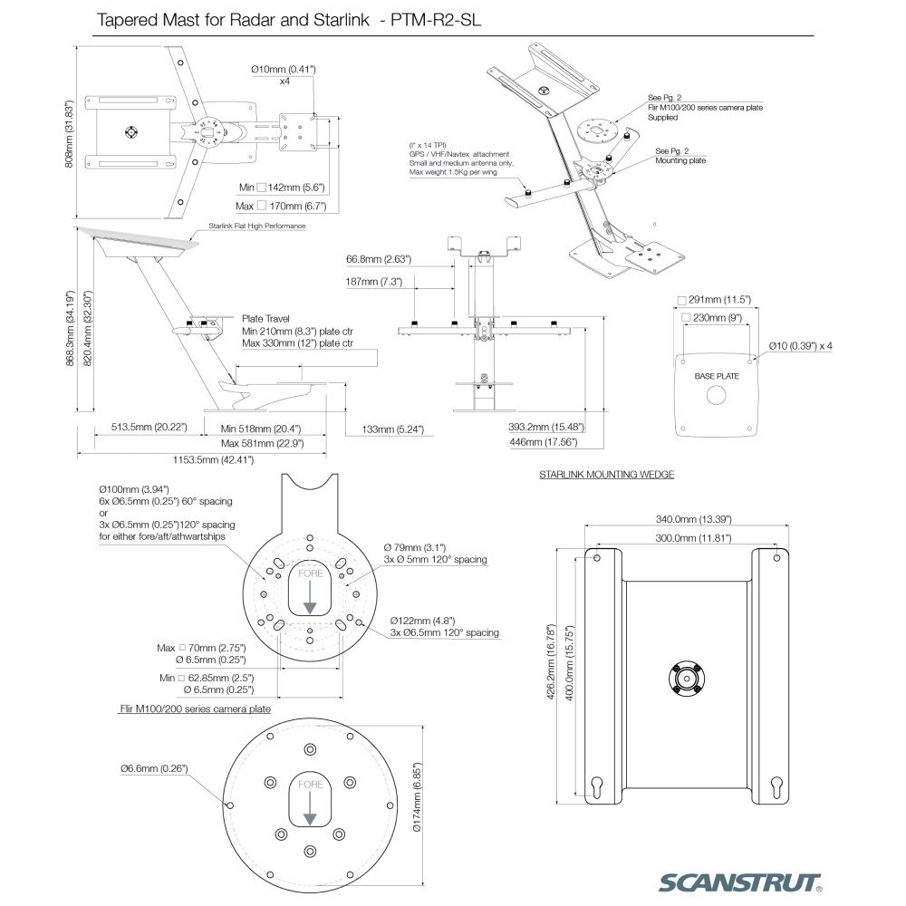 Scanstrut PTM-R2-SL Starlink & Furuno Radar Tapered Mast