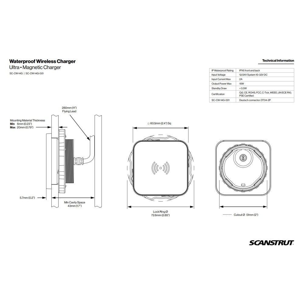 Scanstrut Wireless - Ultra 15W Qi2 Magnetic Waterproof Charger 12/24V