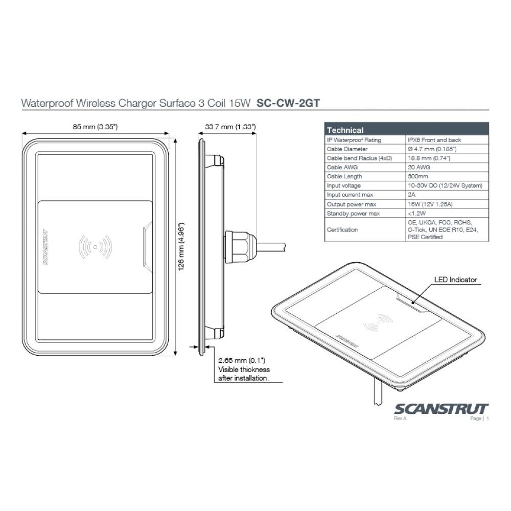 Rokk Wireless - Surface 15W 3 Coil Waterproof Charger 12/24V