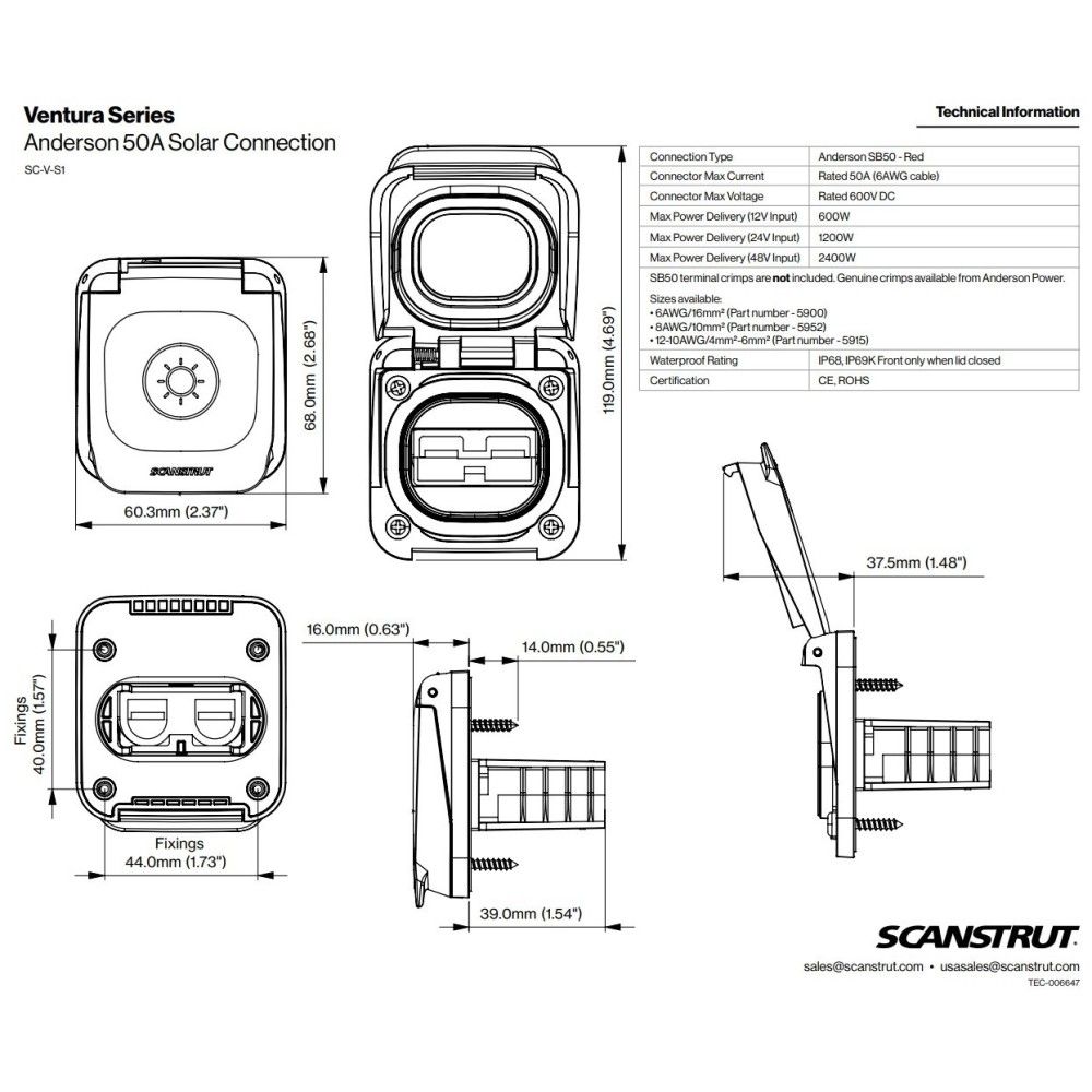 Scanstrut Ventura Series SC-V-S1 - Anderson 50A Solar Connection - Red