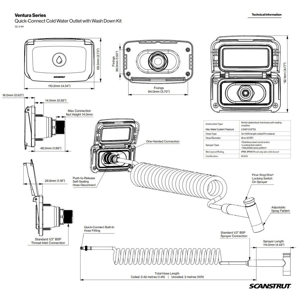 Scanstrut Ventura Series SC-V-W1 - Cold Water Outlet & Wash Down Kit