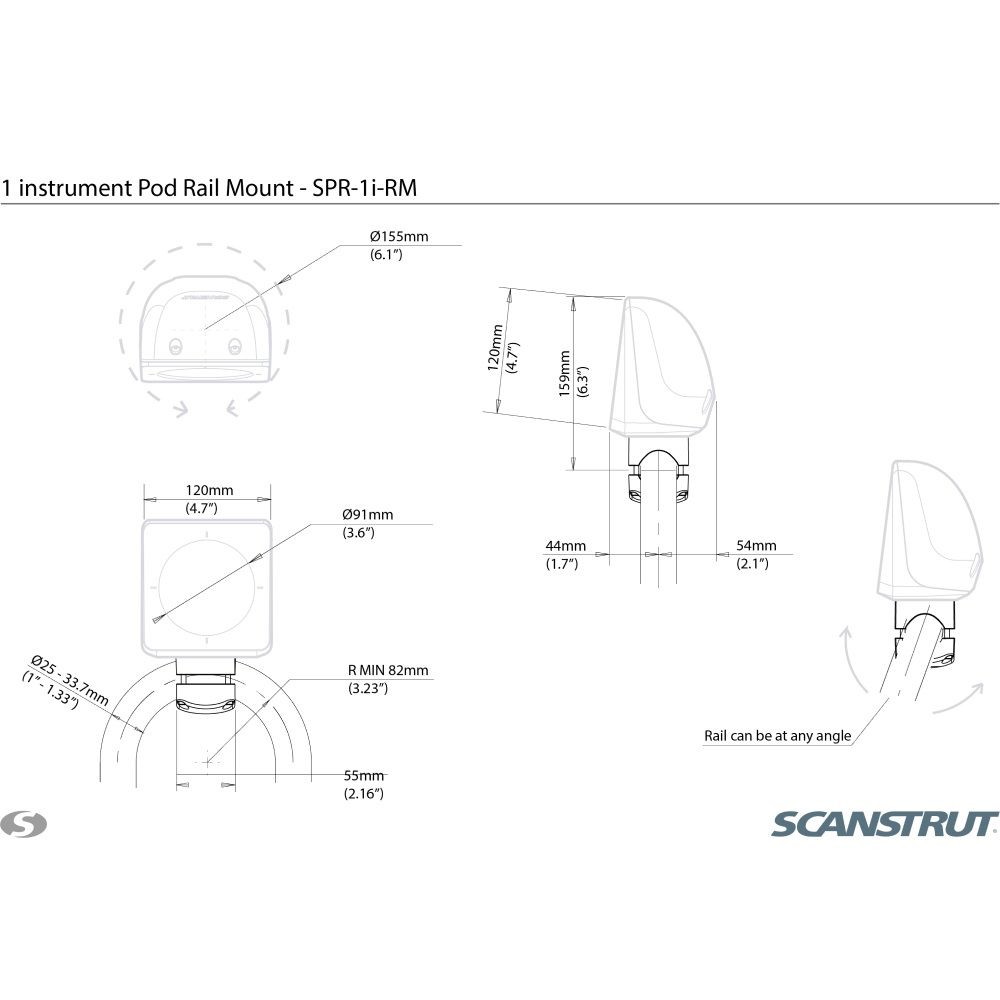 Scanstrut SPR-1i-RM Pre-Cut Rail Mount Instrument ScanPod