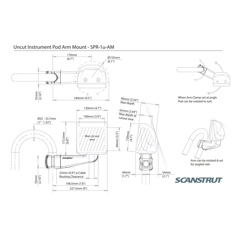 Scanstrut SPR-1u-AM Uncut Arm Mounted Instrument ScanPod