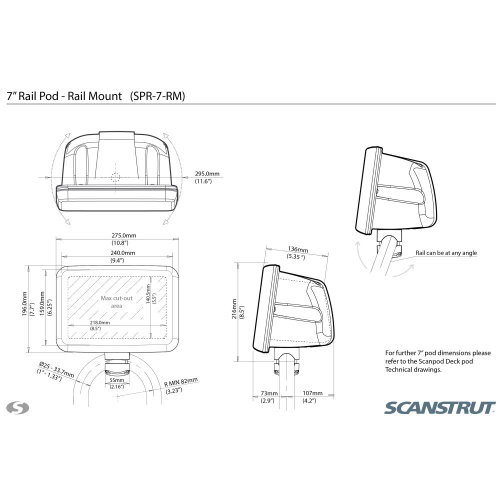 Scanstrut SPR-7-RM 7" Rail Mounted ScanPod