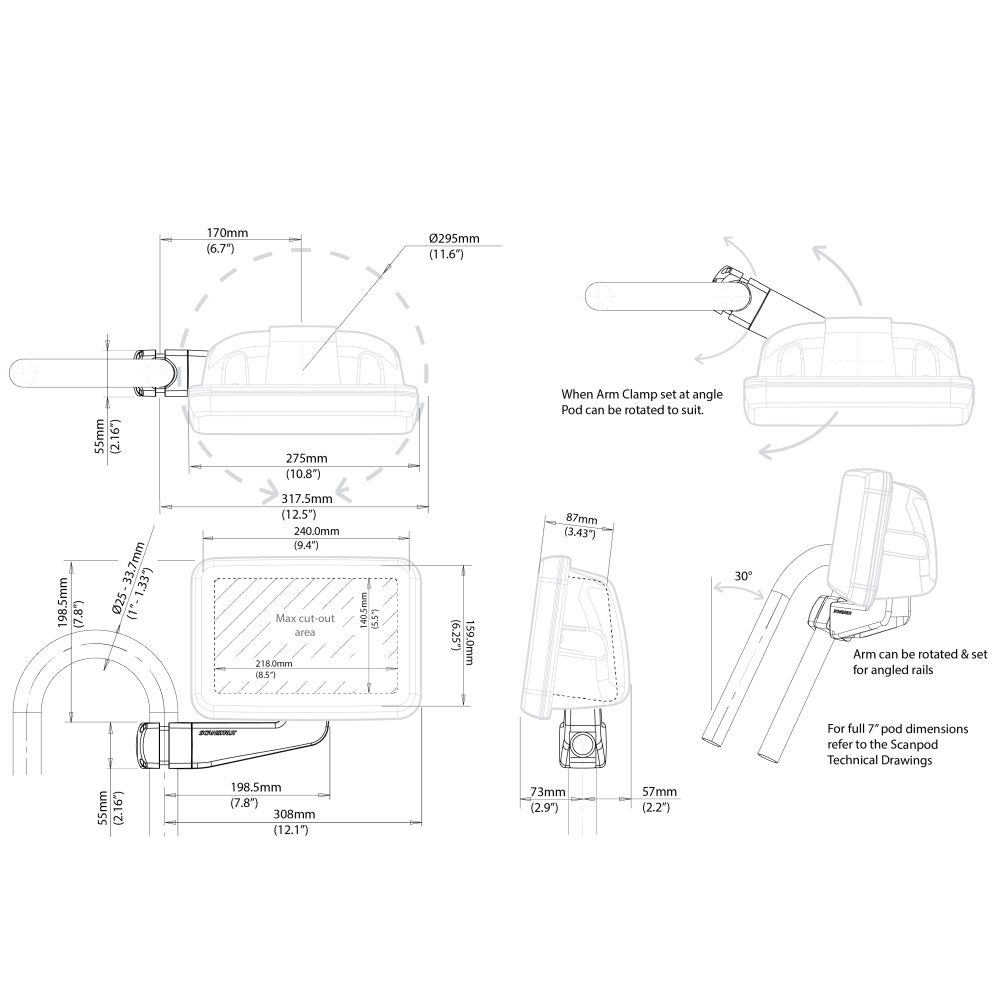 Scanstrut SPR-7S-AM 7" Compact Arm Mounted ScanPod