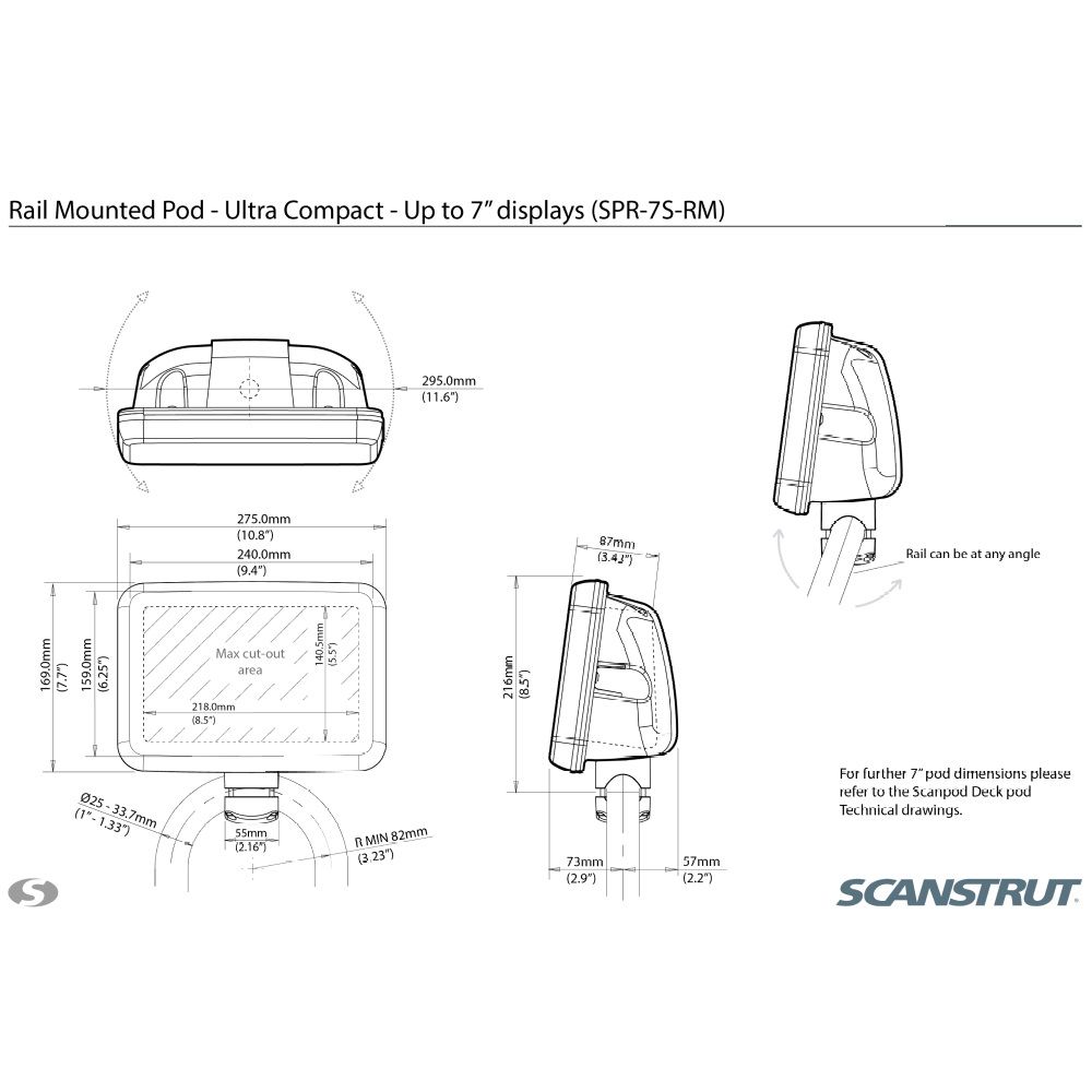 Scanstrut SPR-7S-RM 7" Compact Rail Mount ScanPod