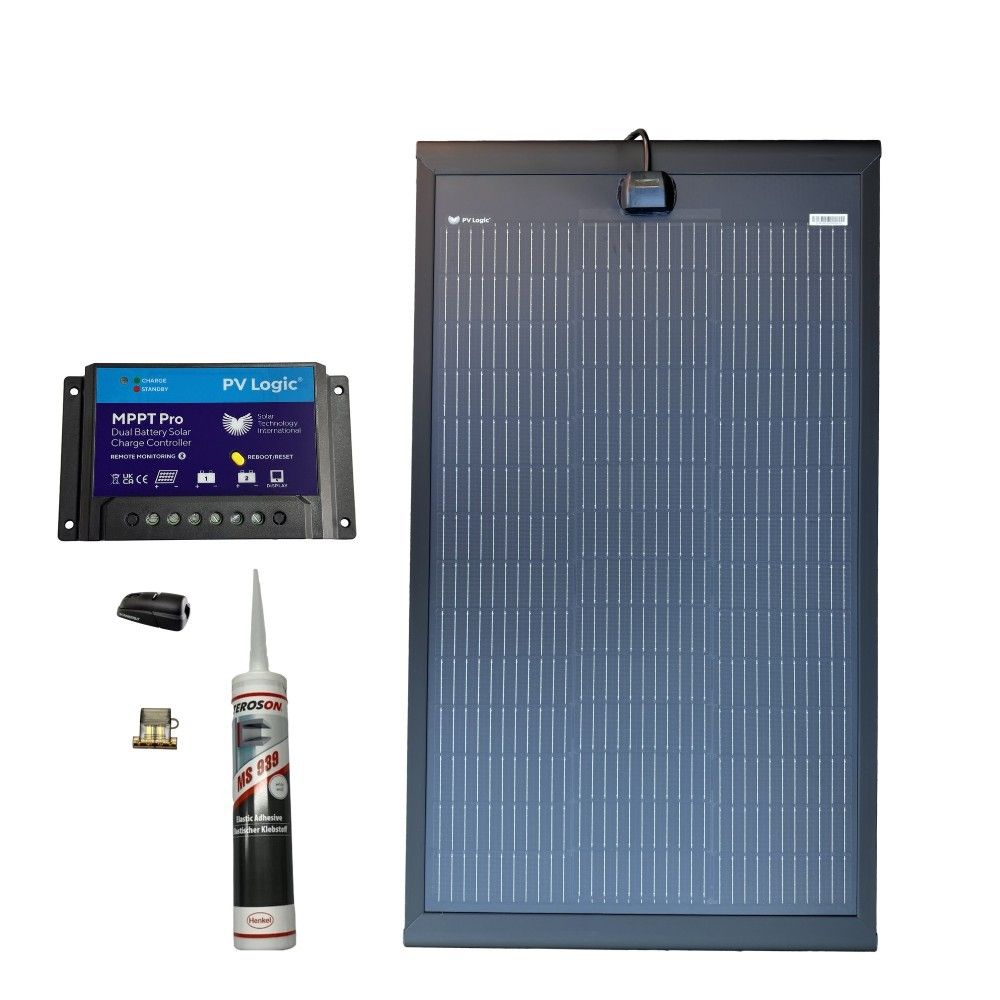 Solar Technology 100W SlimEdge Rigid MHD Solar Panel Glue & 15A MPPT Kit