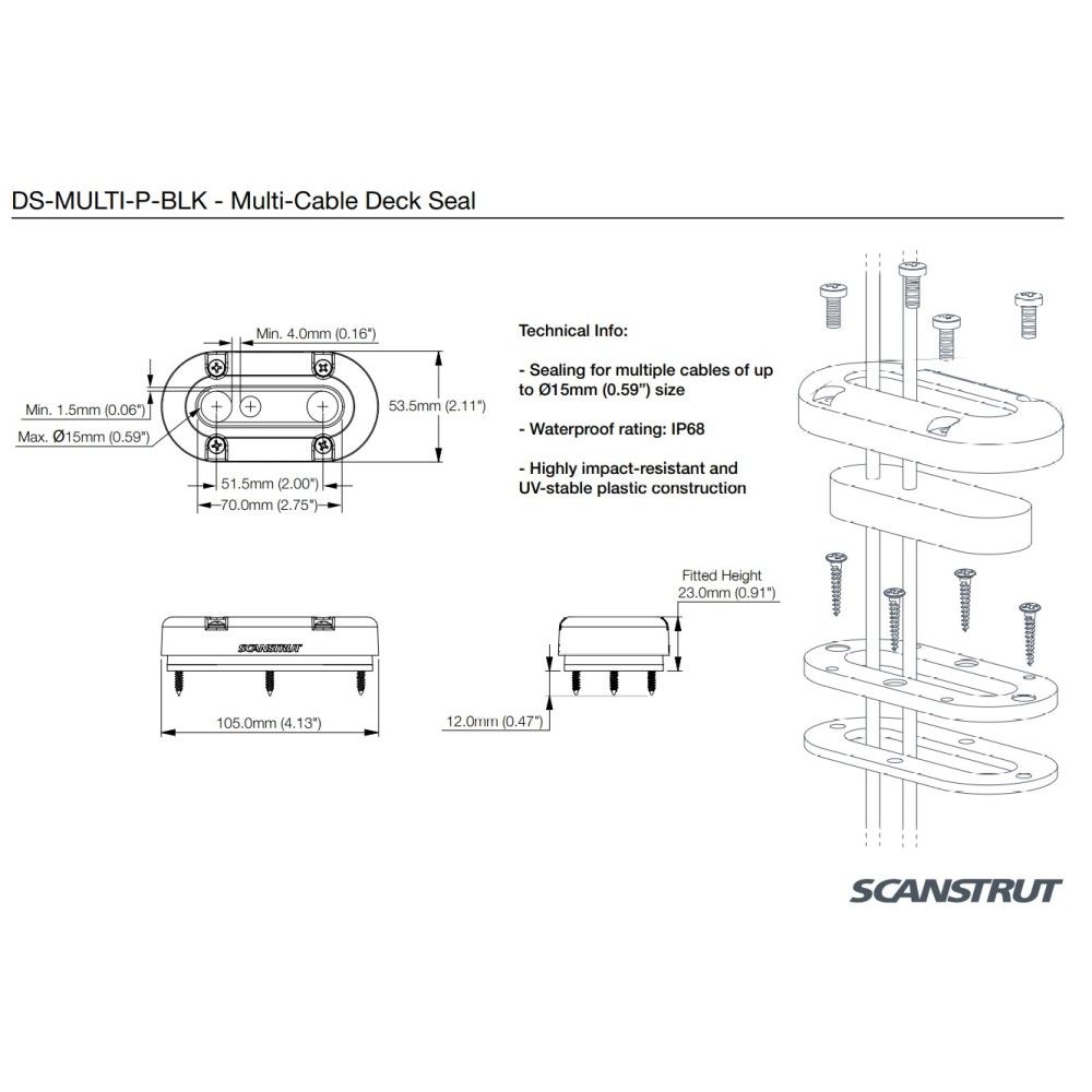 Scanstrut DS-MULTI-P-BLK Black Plastic Multi Cable Seal