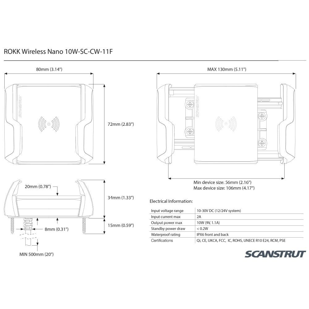 ROKK Wireless - Nano 10W Waterproof Phone Charging Mount 12/24V