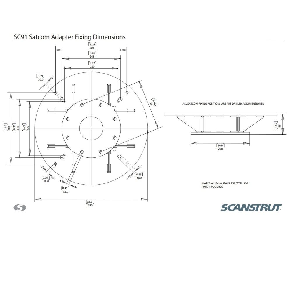 Scanstrut SC91 Stainless Steel Satcom Mount